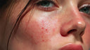 Gros plan sur une peau sensible du visage présentant des rougeurs diffuses